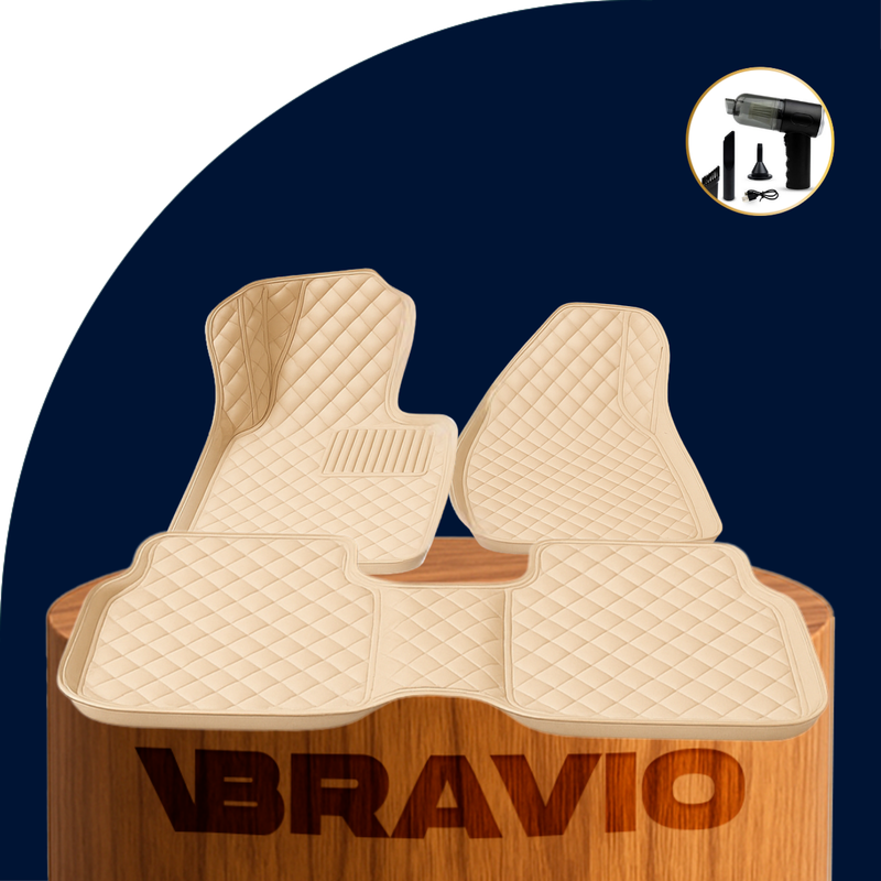 Juego de 5 Alfombras Automotrices Racer en Cuero Legítimo (¡Calidad y Confort!) +REGALO: Mini Aspiradora